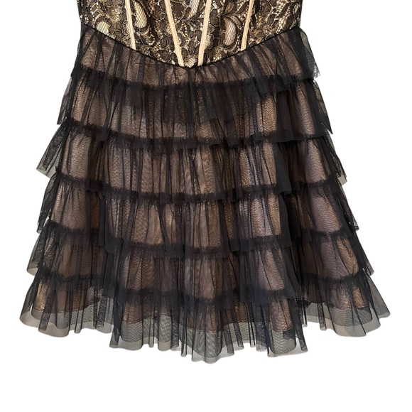 Vintage 90s Masquerade Strapless Black Gold Tiered Tulle Tutu Skirt Dress,Sz 5/6 - Picture 8 of 15